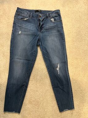 1822 Denim Mid Blue Distressed Cropped Ankle Skinny Jeans